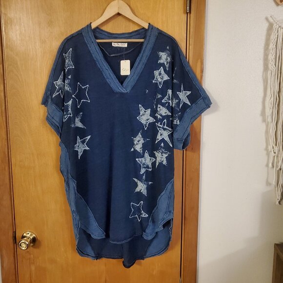 Free People Heritage Hero Tee Women's S Oversized Blue NWT Stars 4th Of July - Picture 2 of 9